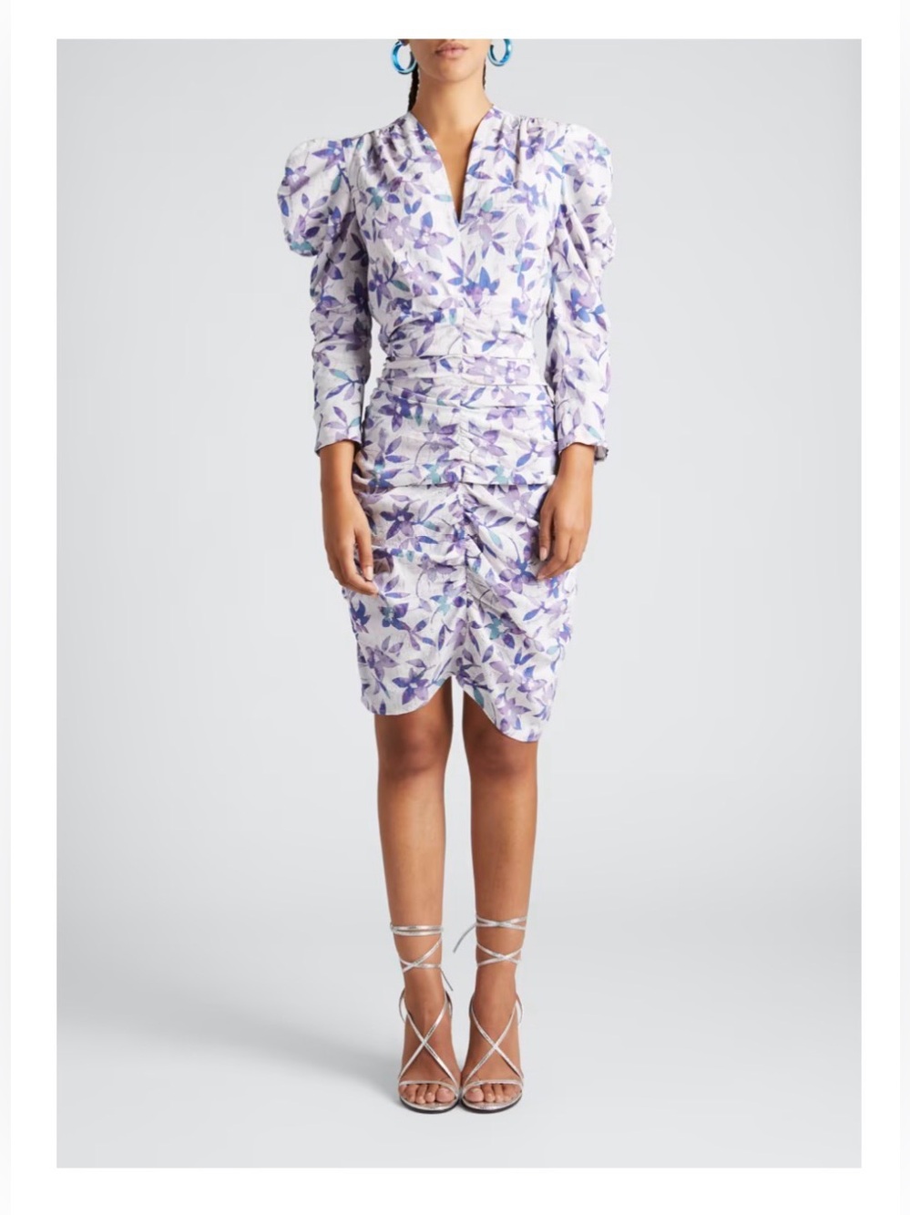 Isabel Marant Celina Floral-Print Ruched Puff-Sleeve Dress
